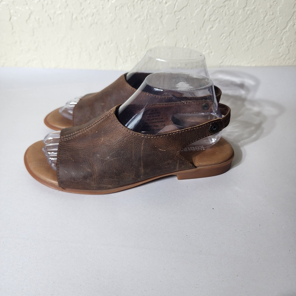 Kodiak Womens Brown Leather Slingback Peep Toe Flat Sandals Size 8 - Picture 2 of 8